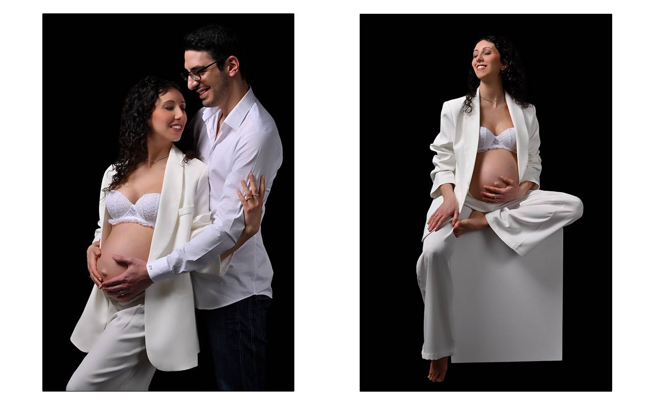 Coppia in attesa durante un servizio fotografico maternity