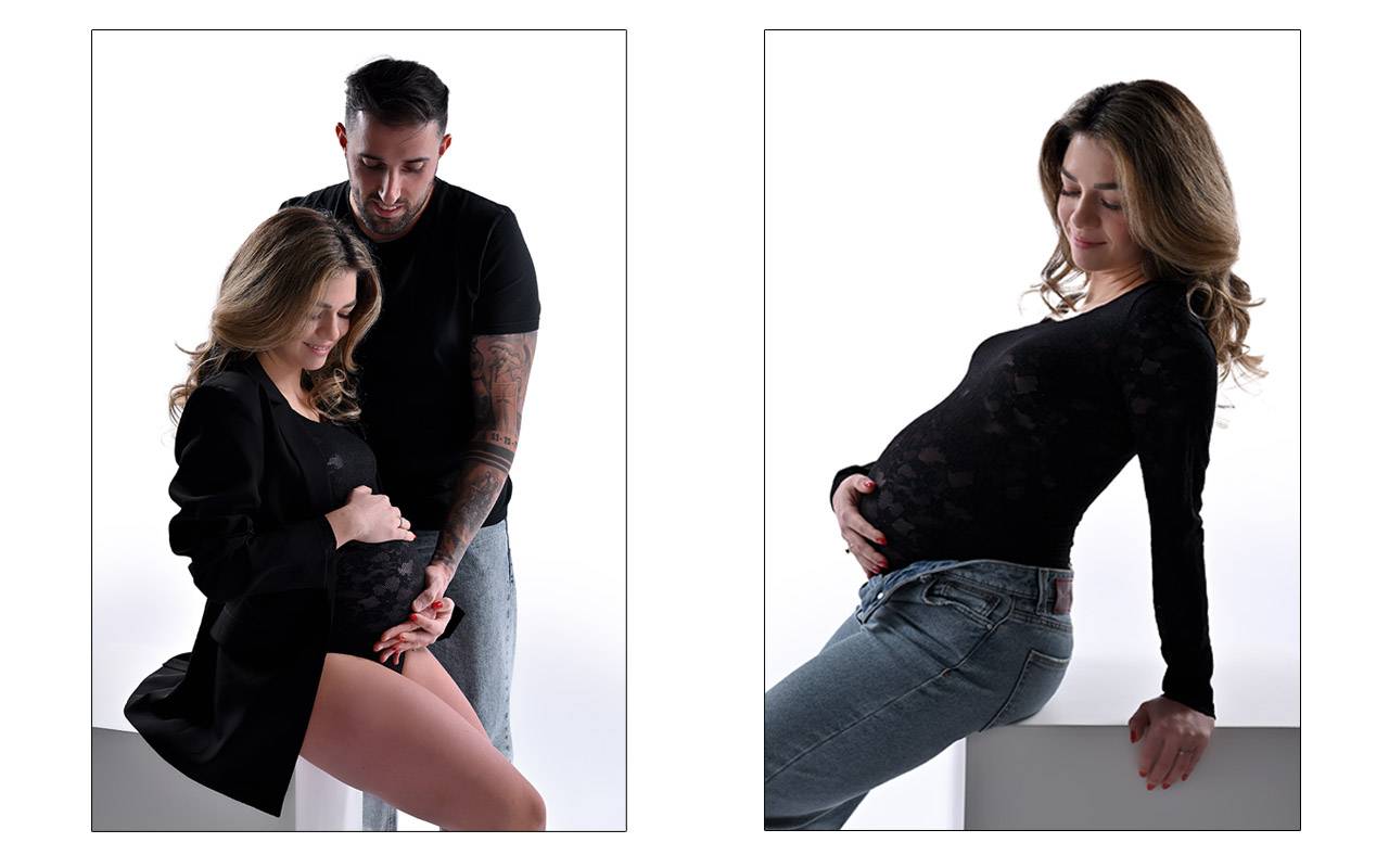 Donna in gravidanza fotografata insieme al partner